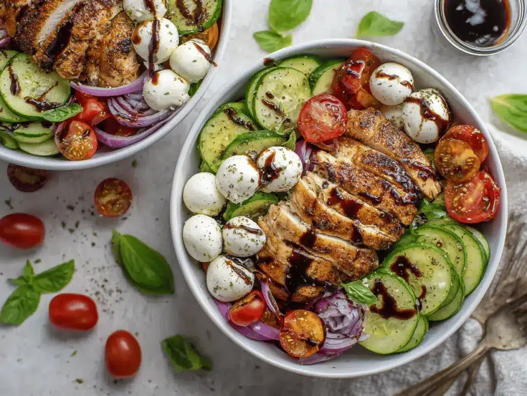 Balsamic Chicken Cucumber Caprese Bowls - featured image