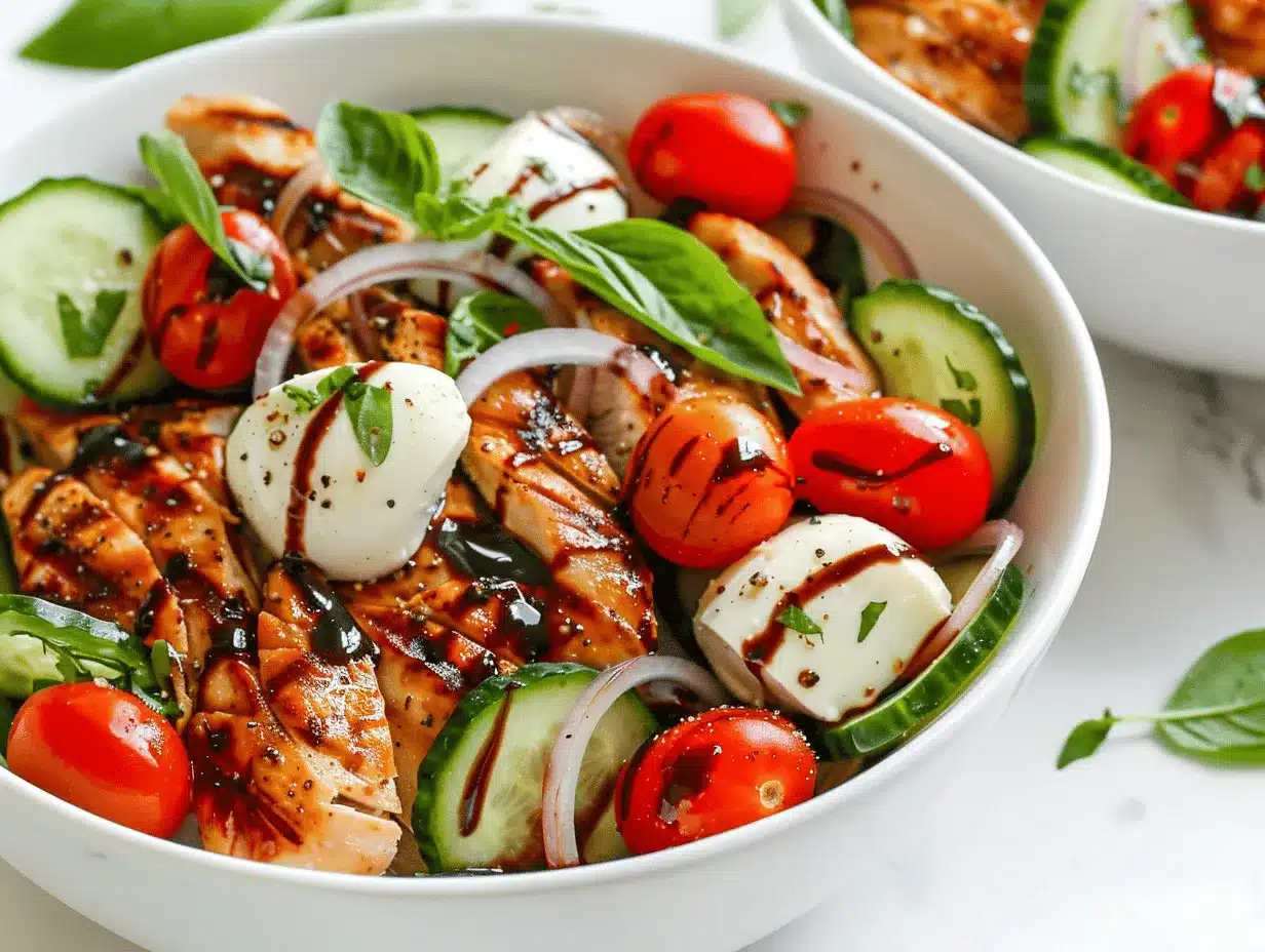 Balsamic Chicken Cucumber Caprese Bowls preparation steps