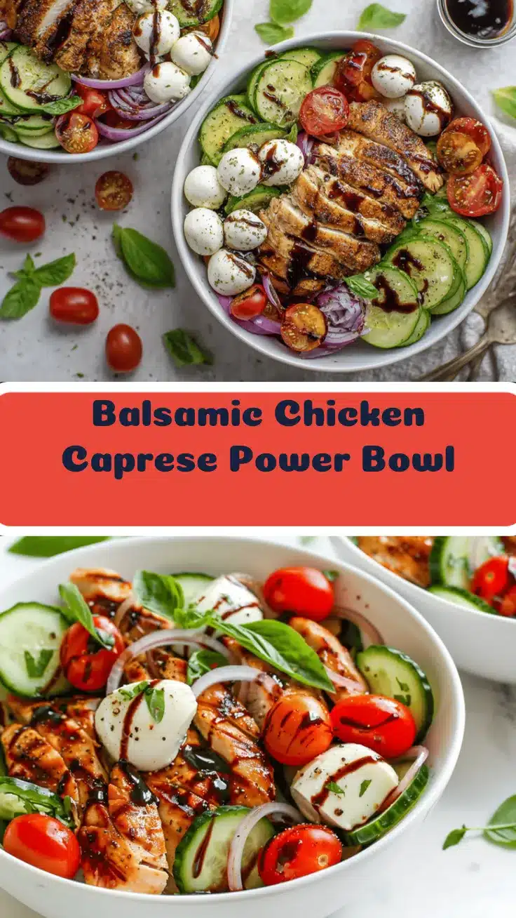 Balsamic Chicken Cucumber Caprese Bowls recipe