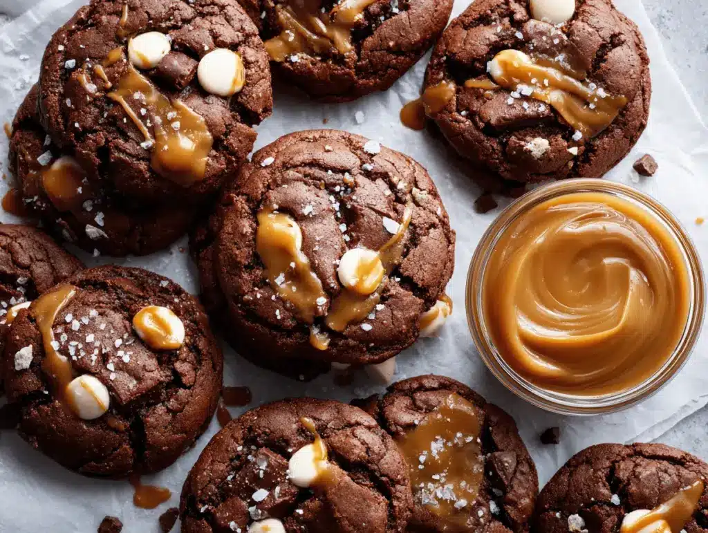 brownie stuffed salted caramel chocolate chip cookies - featured image