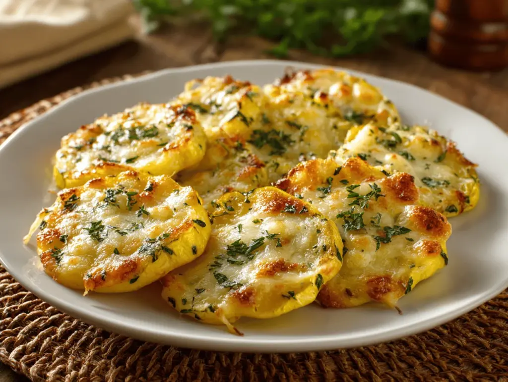 cheesy baked yellow squash parmesan rounds - featured image