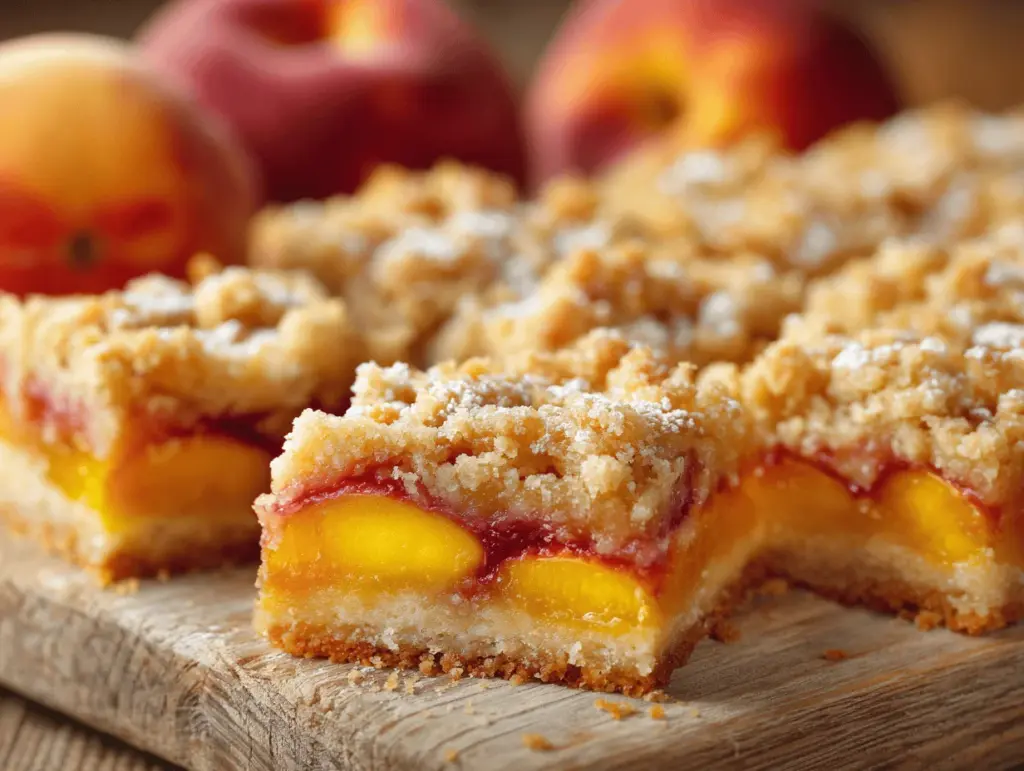 cinnamon streusel peach cobbler bars - featured image