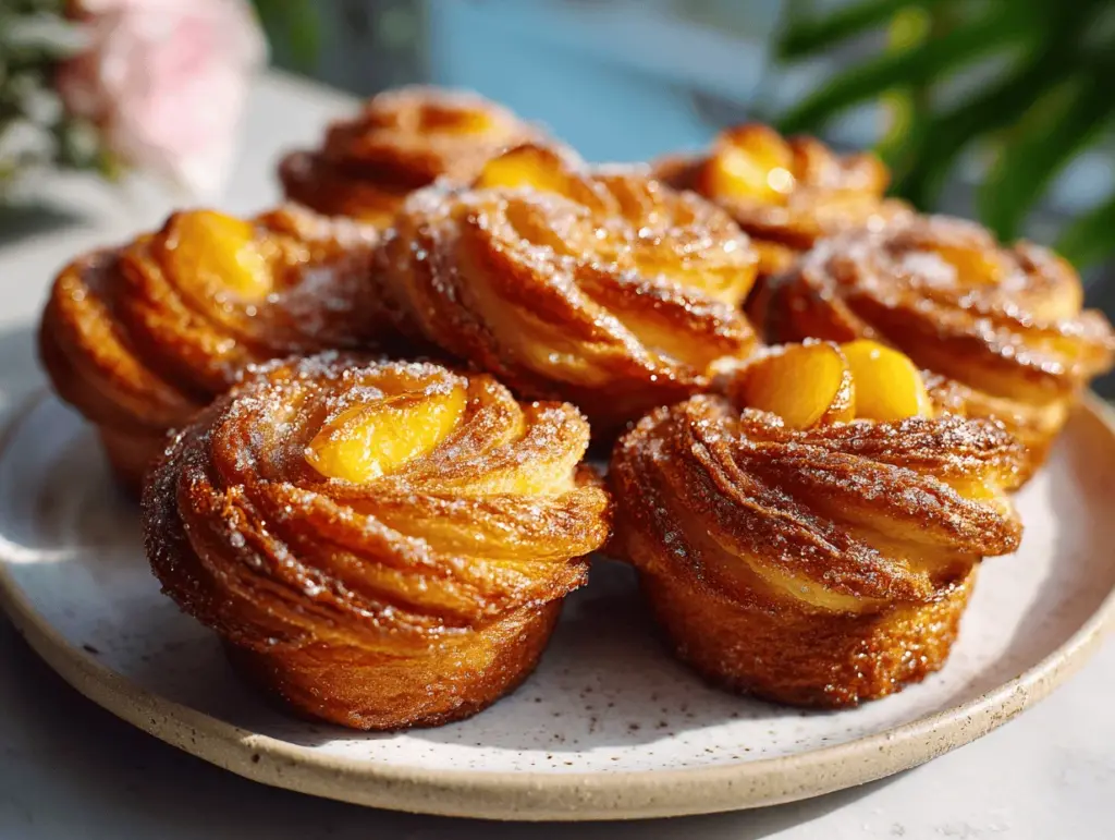 cinnamon sugar peach cobbler cruffins - featured image