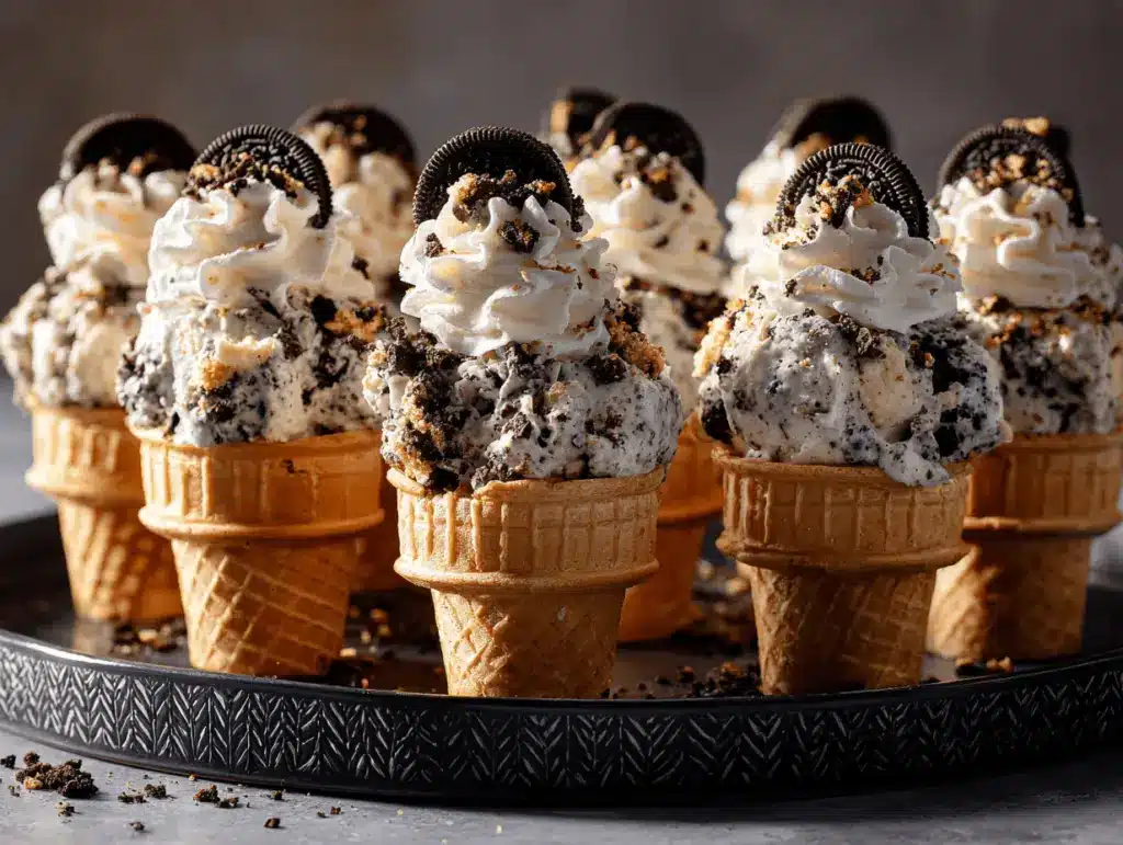 cookies and cream cheesecake cones - featured image