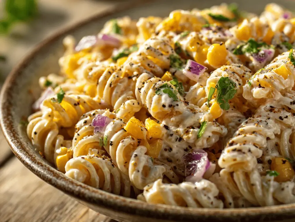 creamy southwest street corn pasta salad - featured image