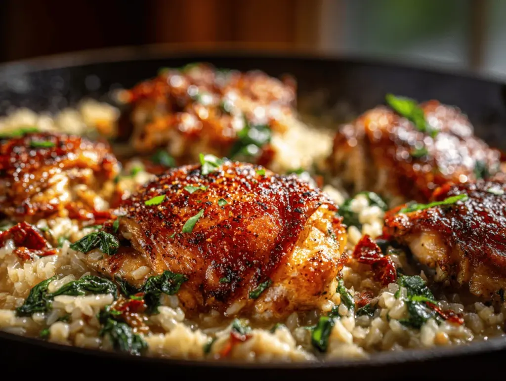 creamy Tuscan chicken and parmesan rice skillet - featured image