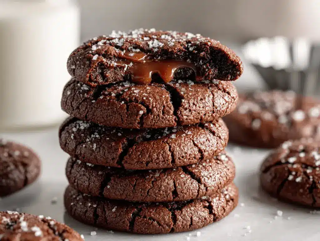 fudgy salted caramel chocolate sugar cookies - featured image