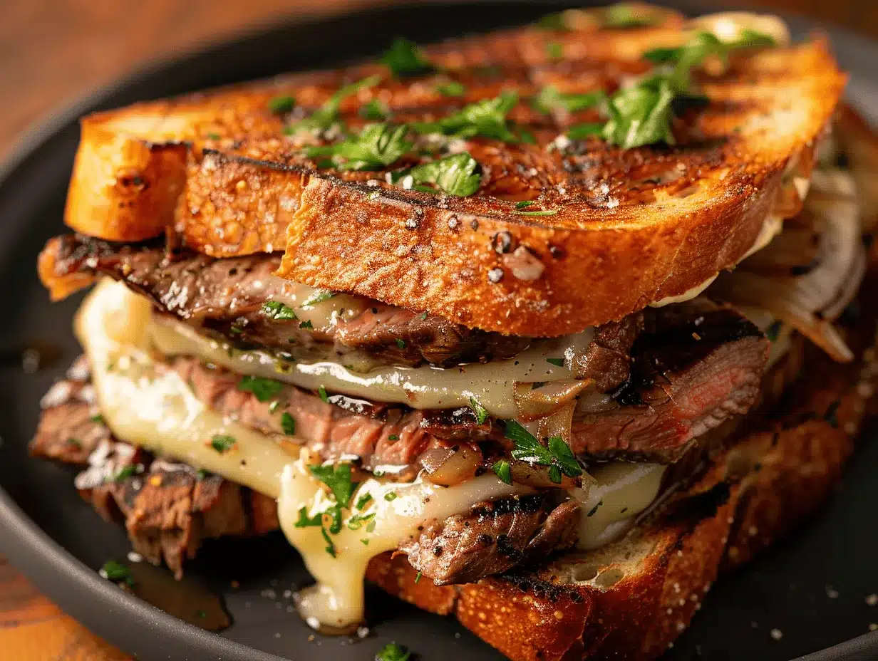 Garlic Butter Steak and Swiss Melt Sandwich preparation steps