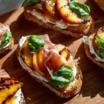grilled peach burrata crostini - featured image