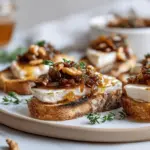 honey brie and caramelized onion crostini - featured image