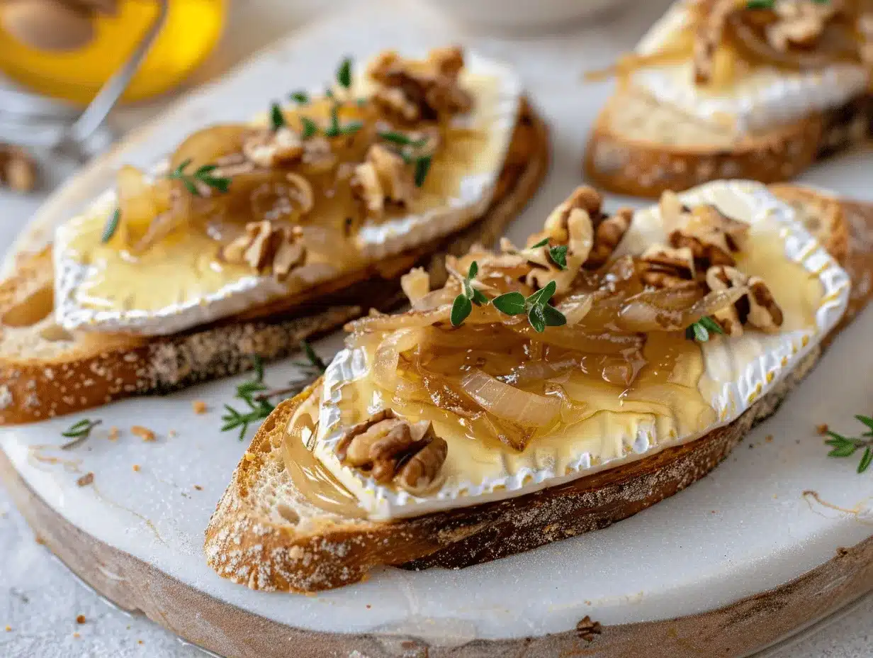 honey brie and caramelized onion crostini preparation steps