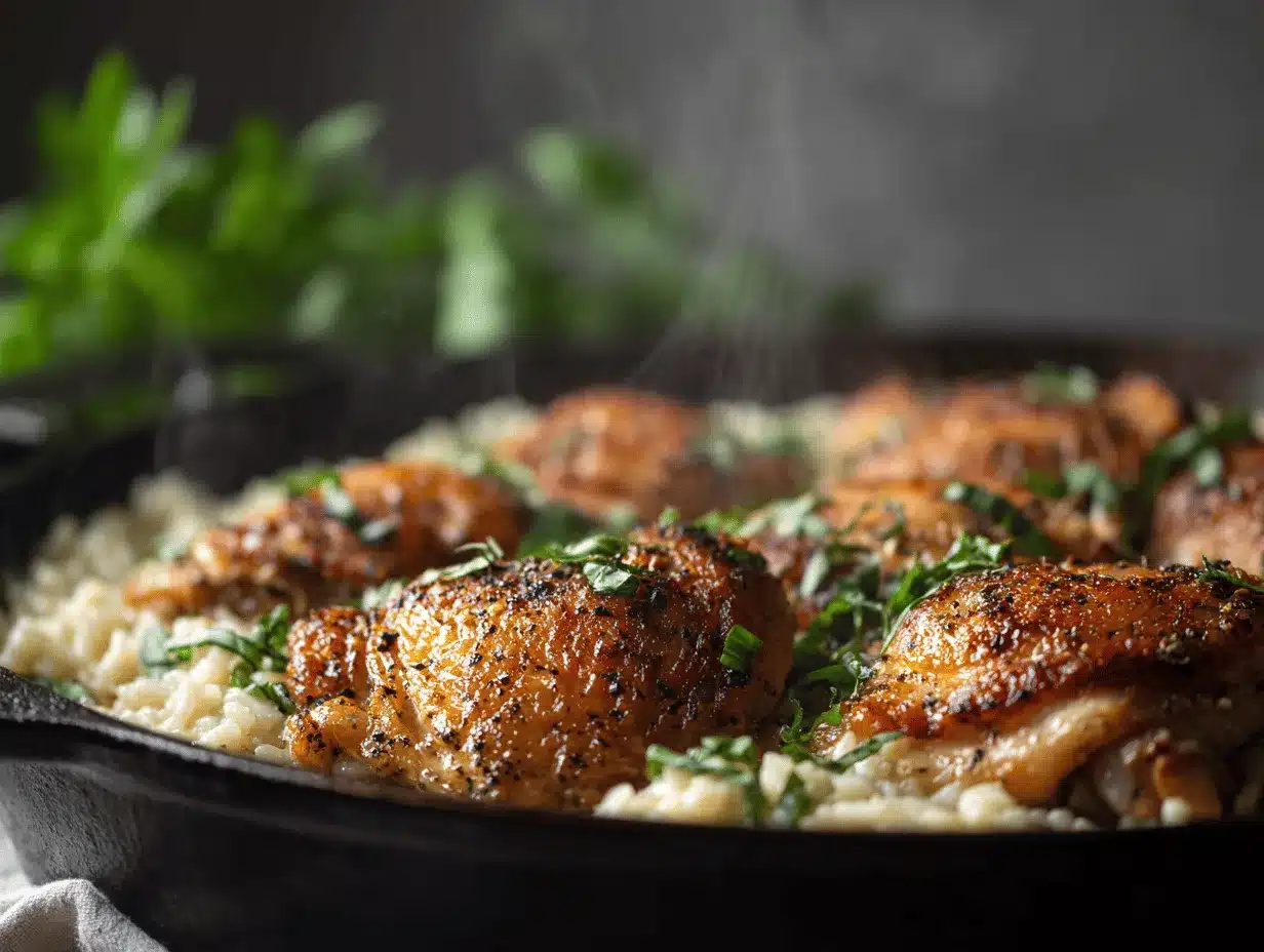 One Pot Creamy Tuscan Chicken and Rice preparation steps