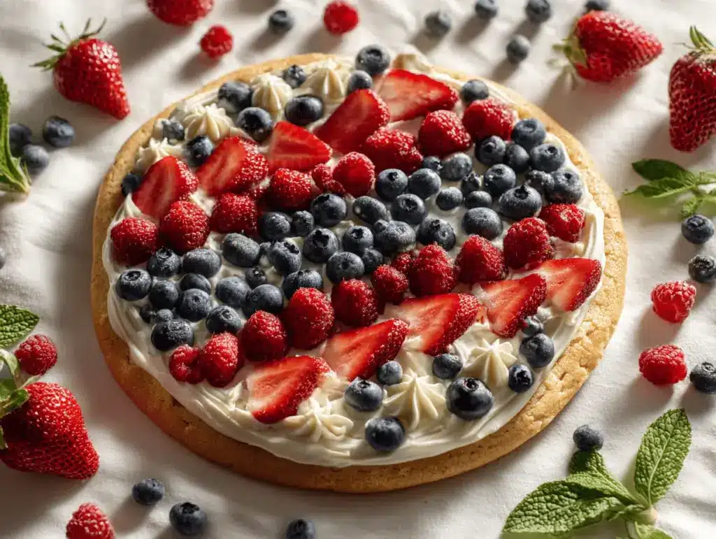 Patriotic Berry Sugar Cookie Pizza - featured image