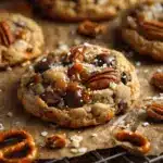 salted caramel pretzel cowboy cookies - featured image