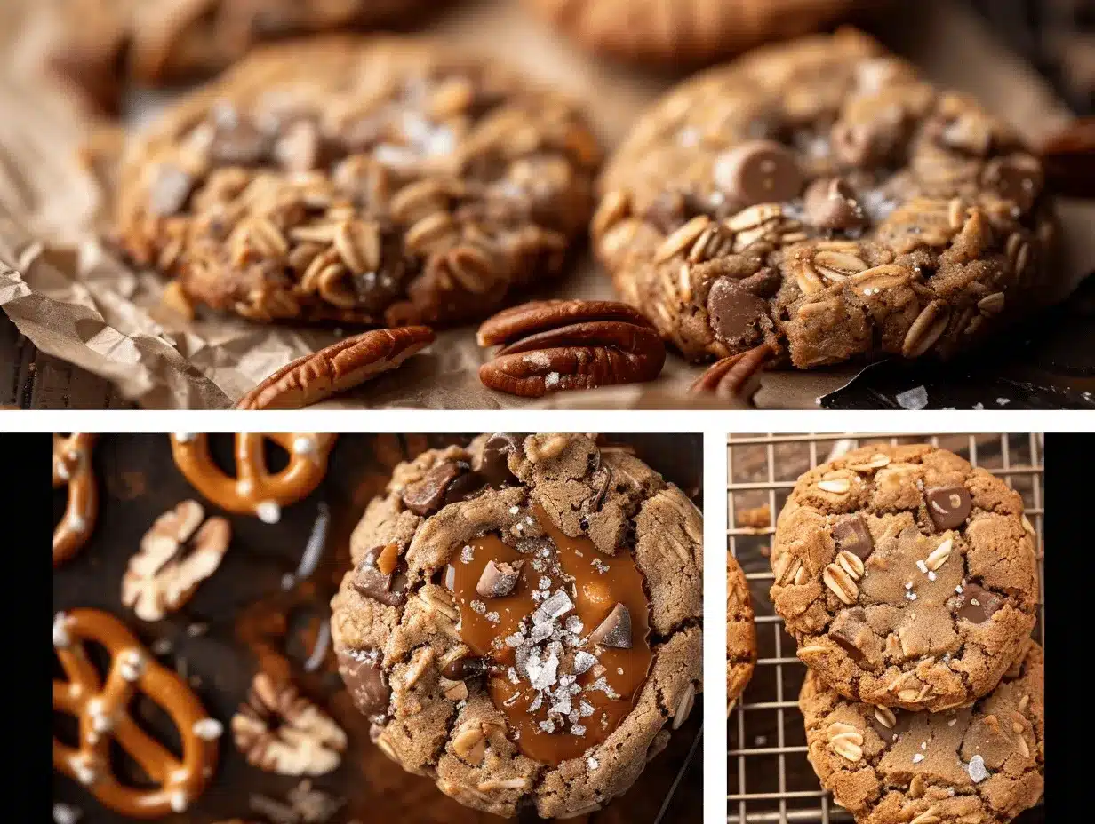 salted caramel pretzel cowboy cookies preparation steps