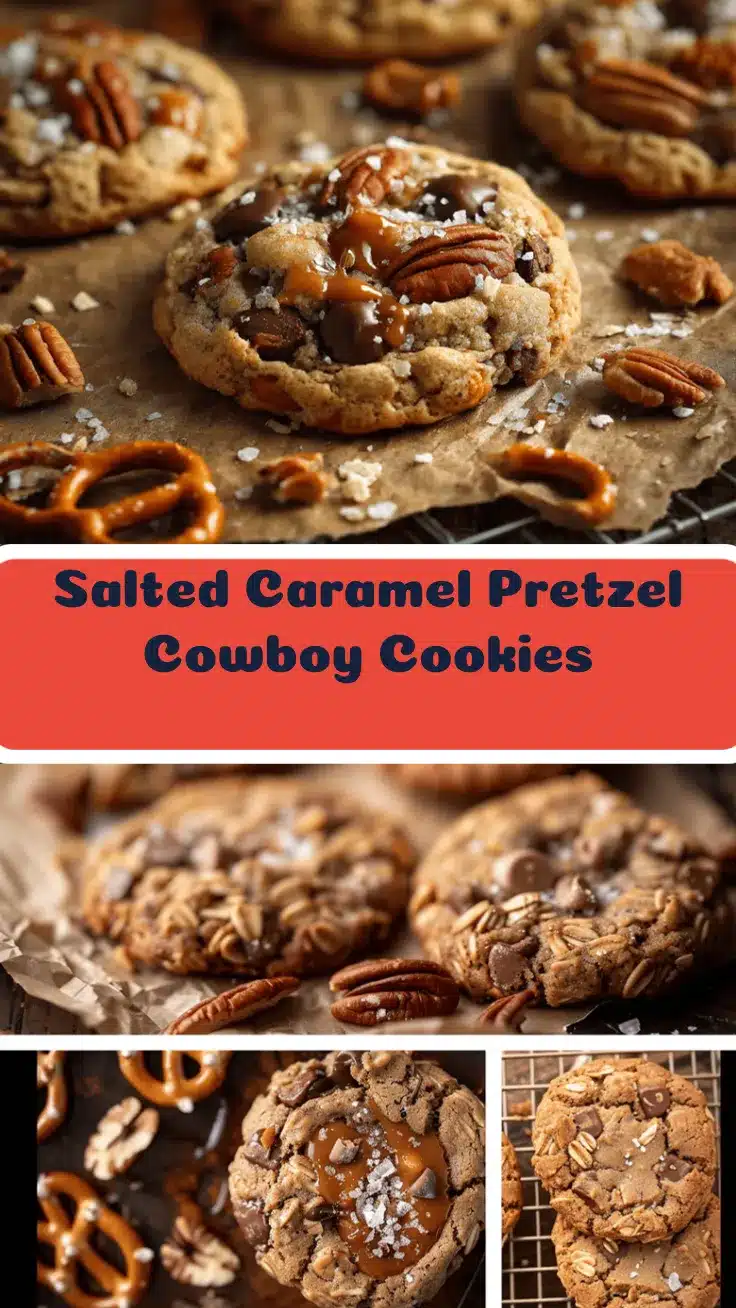 salted caramel pretzel cowboy cookies recipe