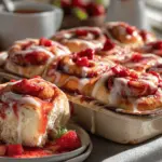 strawberry cheesecake stuffed cinnamon rolls - featured image