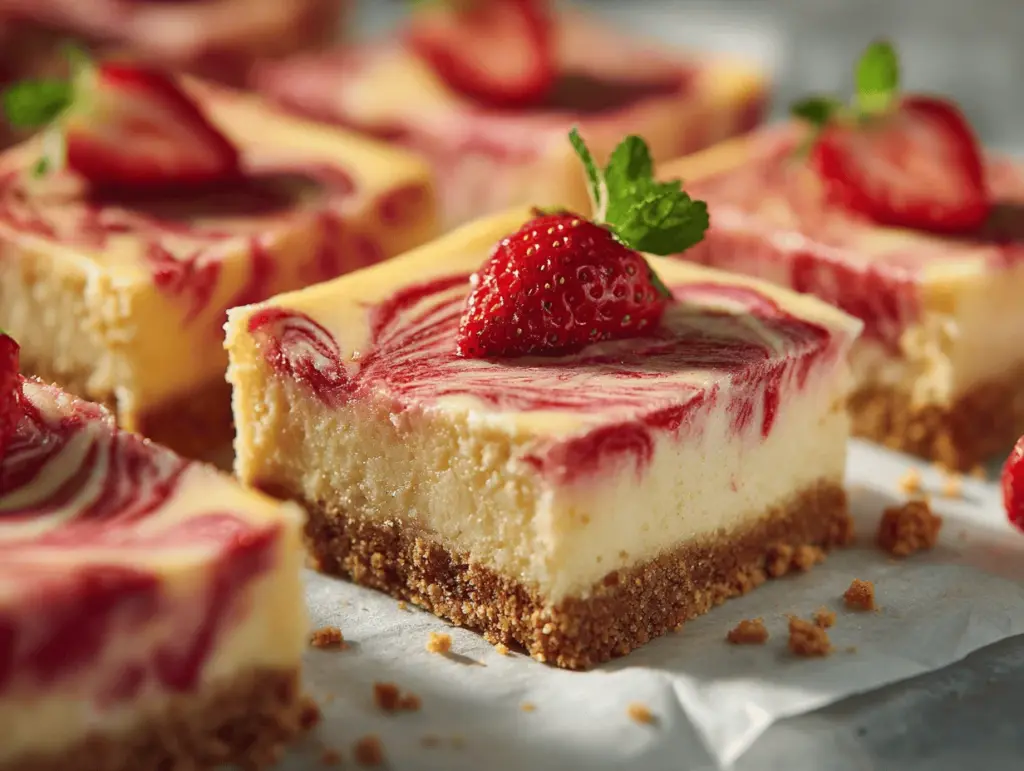 strawberry lemonade swirl cheesecake bars - featured image