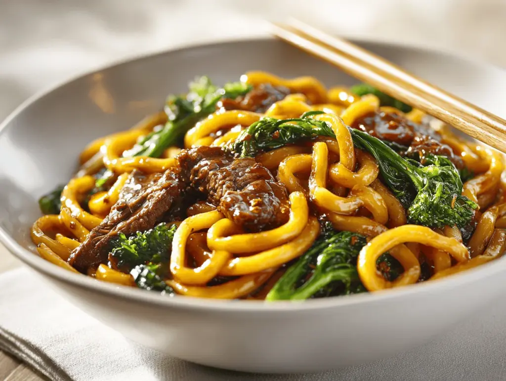 black pepper beef udon stir fry - featured image
