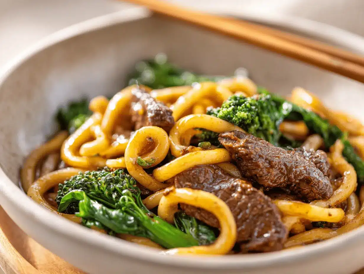 black pepper beef udon stir fry preparation steps