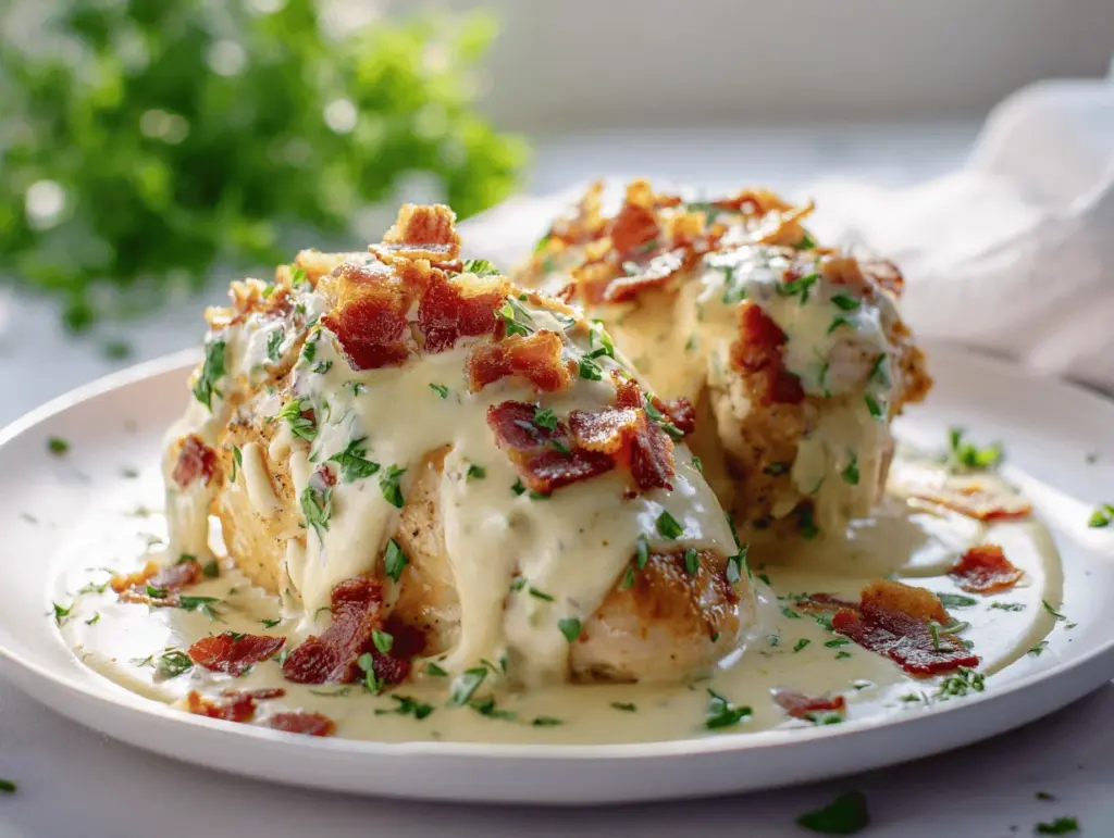 cheesy bacon ranch smothered chicken - featured image