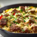 cheesy steak and rice skillet - featured image
