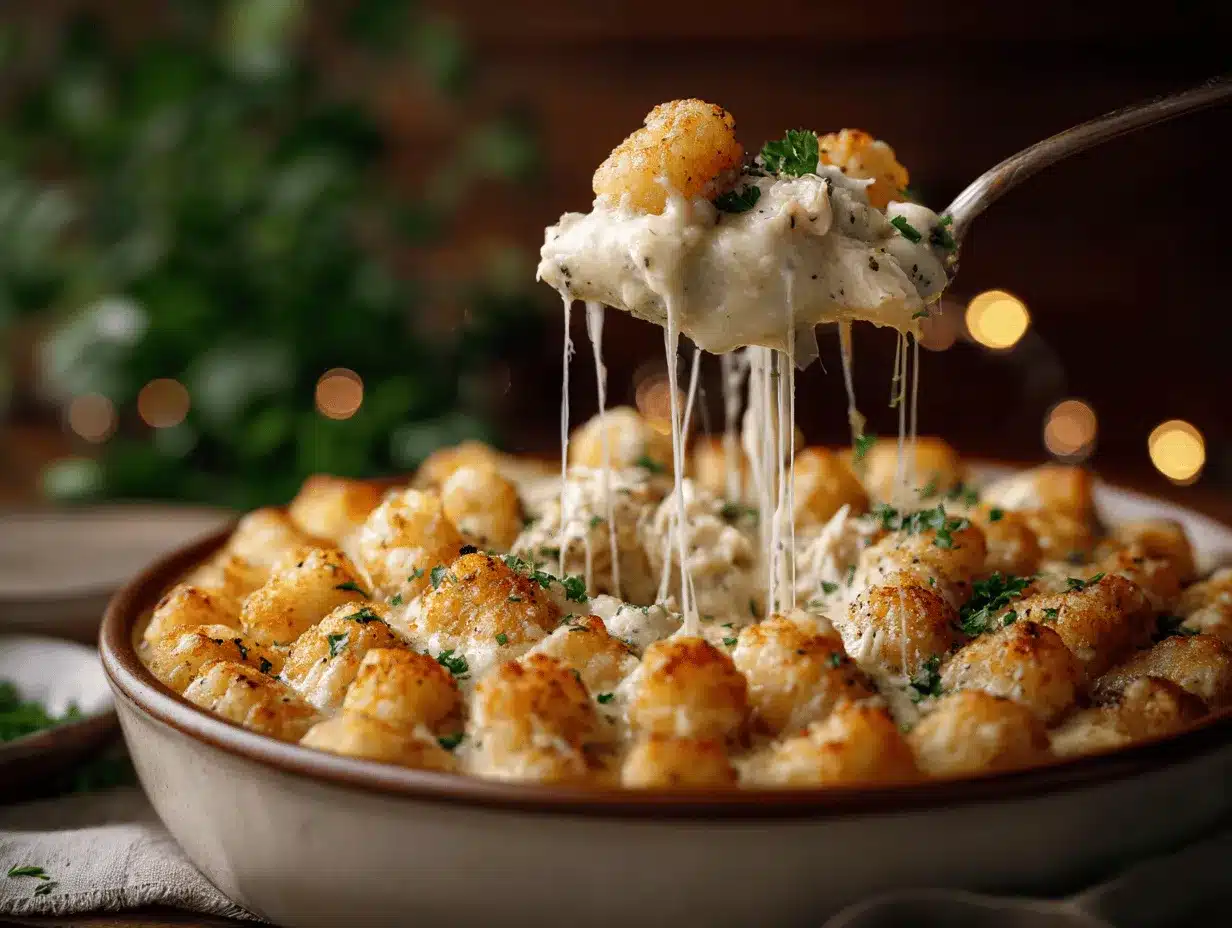 Chicken Alfredo Tater Tot Casserole preparation steps
