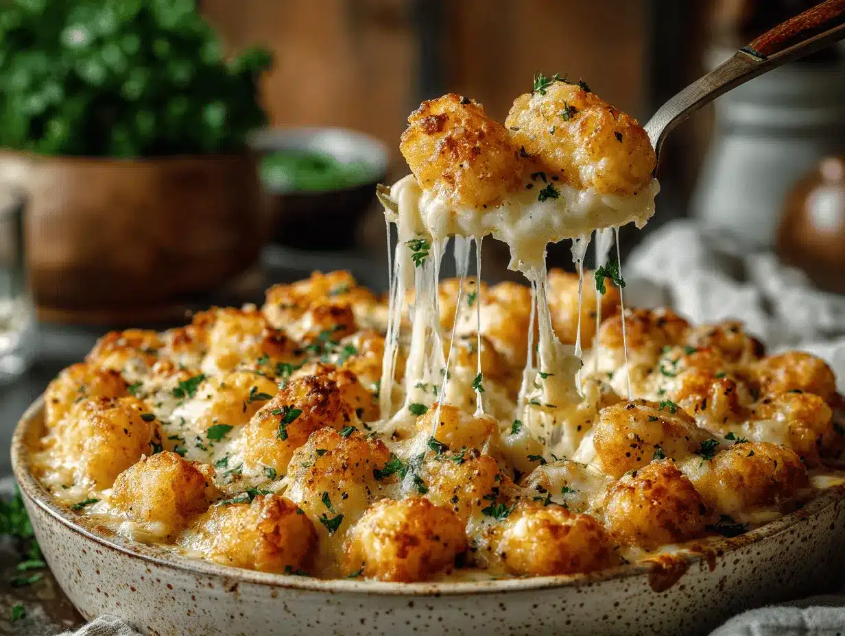 Chicken Alfredo Tater Tot Casserole preparation steps