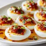 chili garlic deviled eggs - featured image