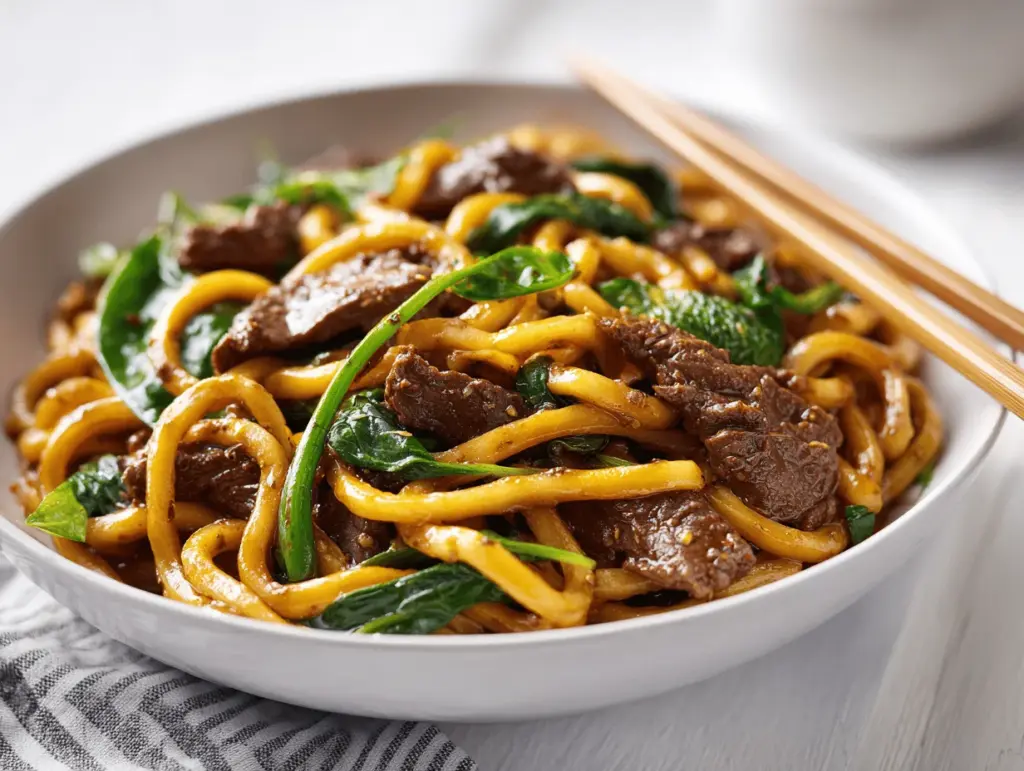 creamy black pepper beef udon - featured image