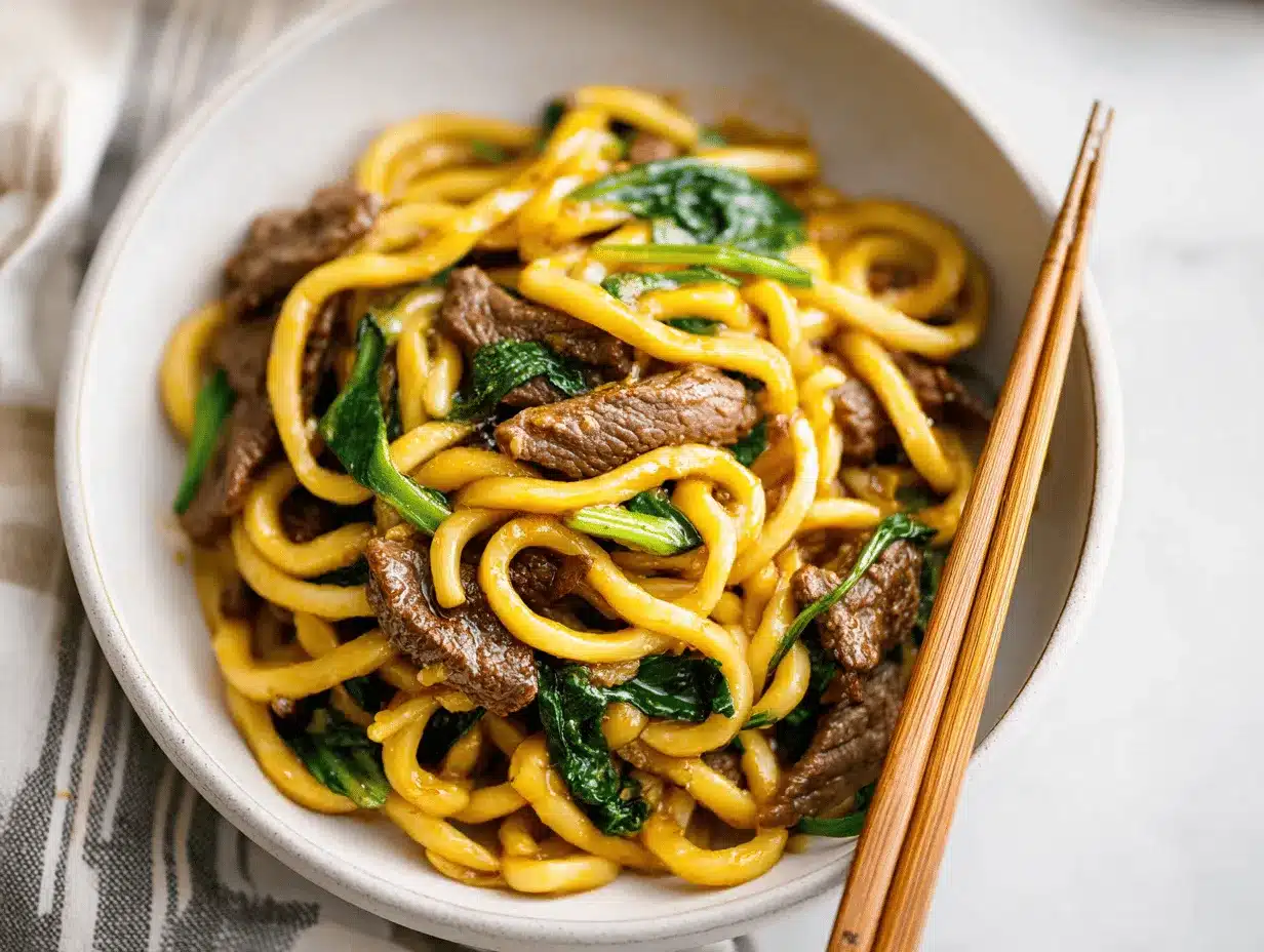 creamy black pepper beef udon preparation steps