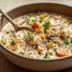 creamy crockpot chicken wild rice soup - featured image