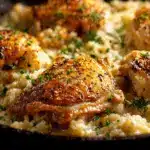 creamy garlic parmesan chicken and rice bake - featured image
