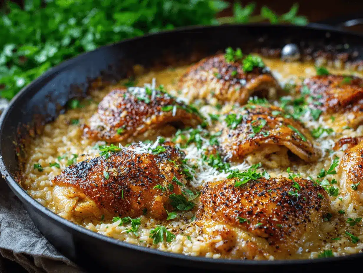 creamy garlic parmesan chicken and rice bake preparation steps