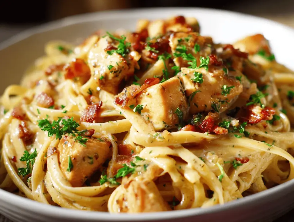 creamy garlic parmesan chicken linguine - featured image