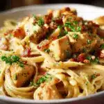 creamy garlic parmesan chicken linguine - featured image