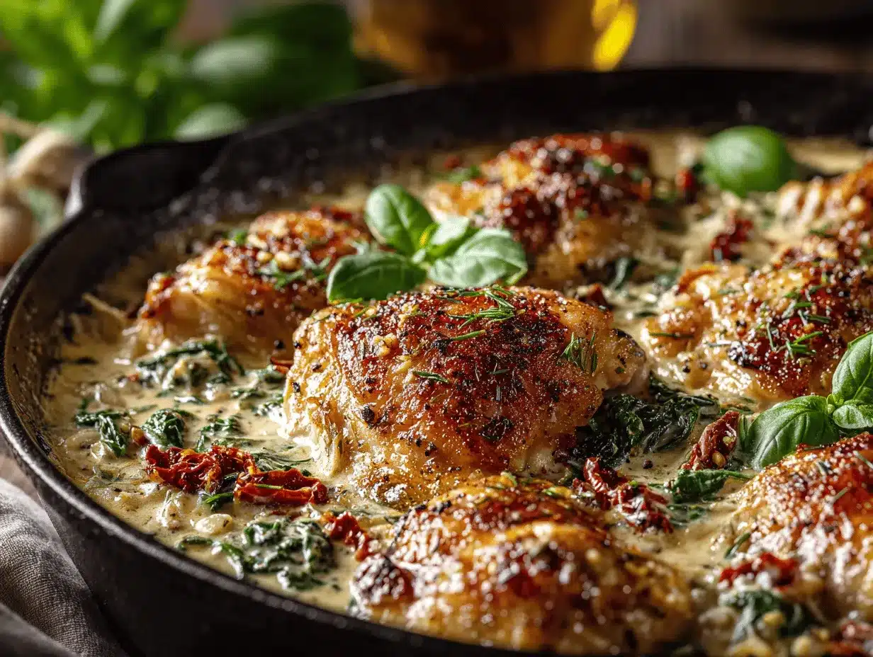 Creamy Tuscan Garlic Parmesan Chicken and Rice Skillet preparation steps
