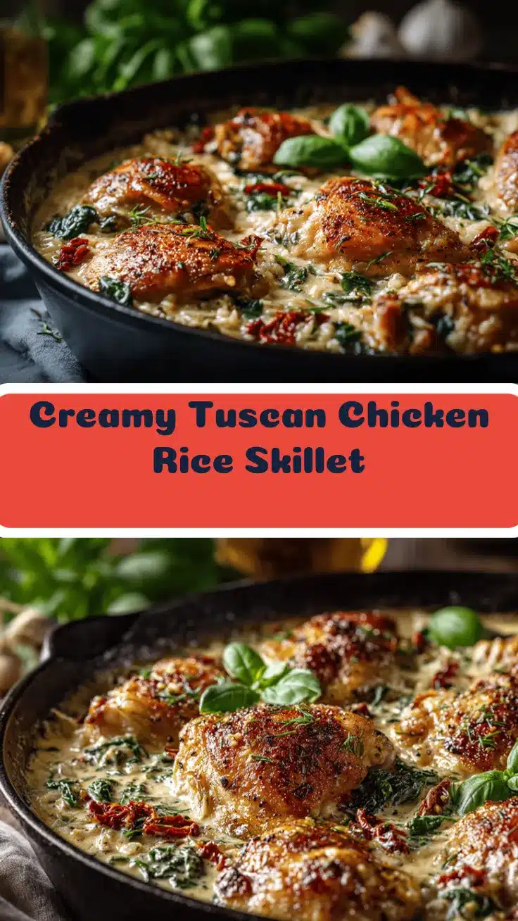 Creamy Tuscan Garlic Parmesan Chicken and Rice Skillet recipe