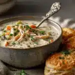 crockpot creamy chicken and wild rice soup - featured image