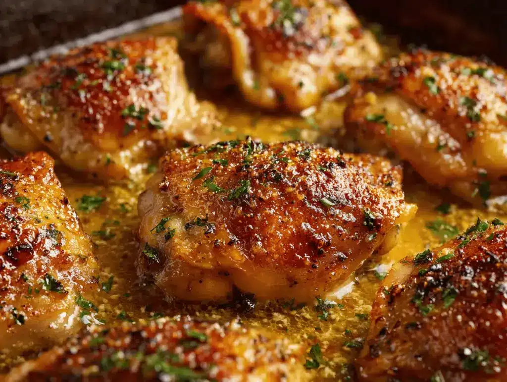 garlic butter baked chicken thighs - featured image