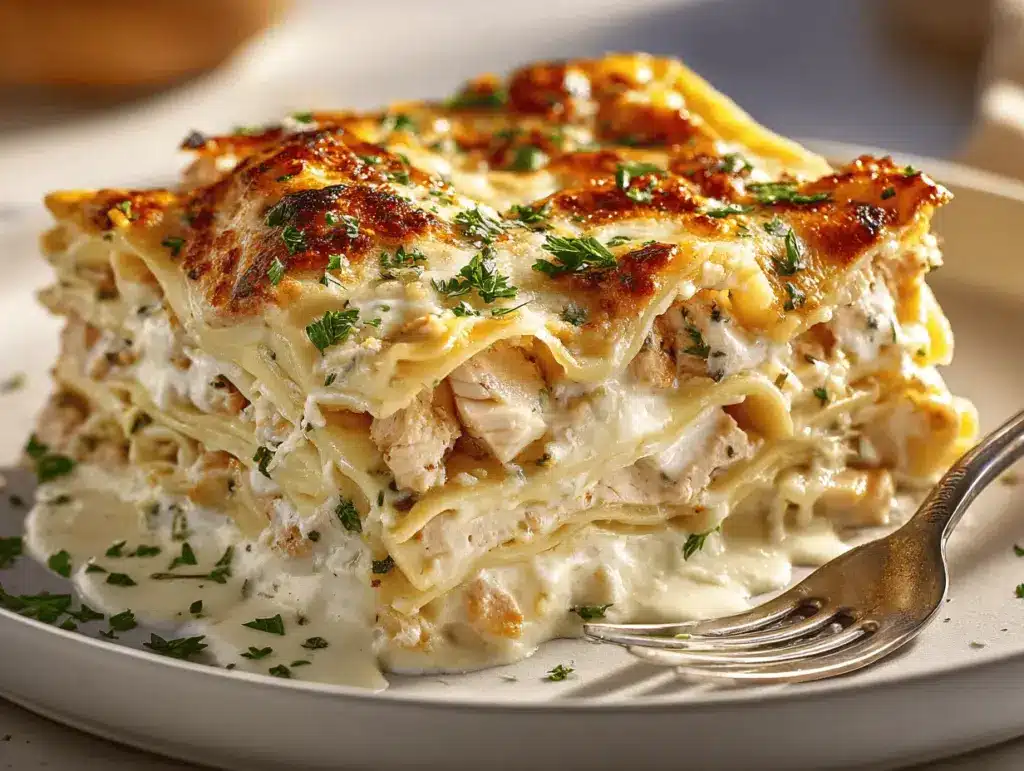 garlic butter chicken Alfredo lasagna - featured image
