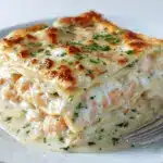 garlic butter shrimp scampi lasagna - featured image