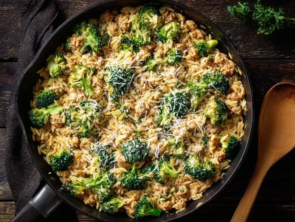 ground turkey orzo skillet - featured image