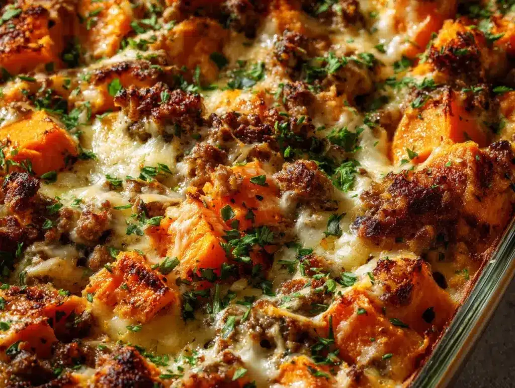 ground turkey sweet potato casserole - featured image