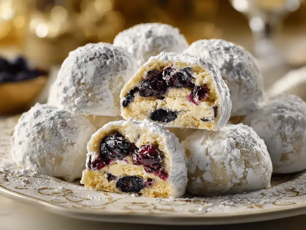 Lemon Blueberry Cheesecake Snowball Cookies - featured image