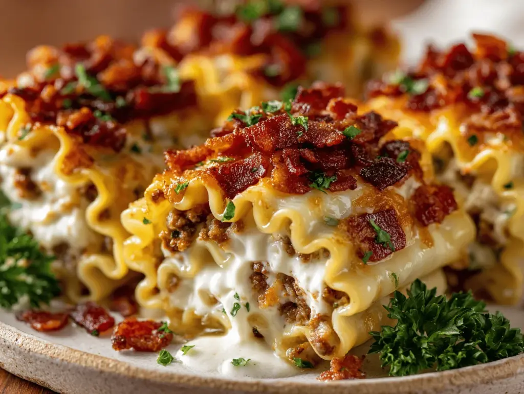 loaded bacon cheeseburger lasagna roll-ups - featured image