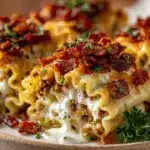 loaded bacon cheeseburger lasagna roll-ups - featured image