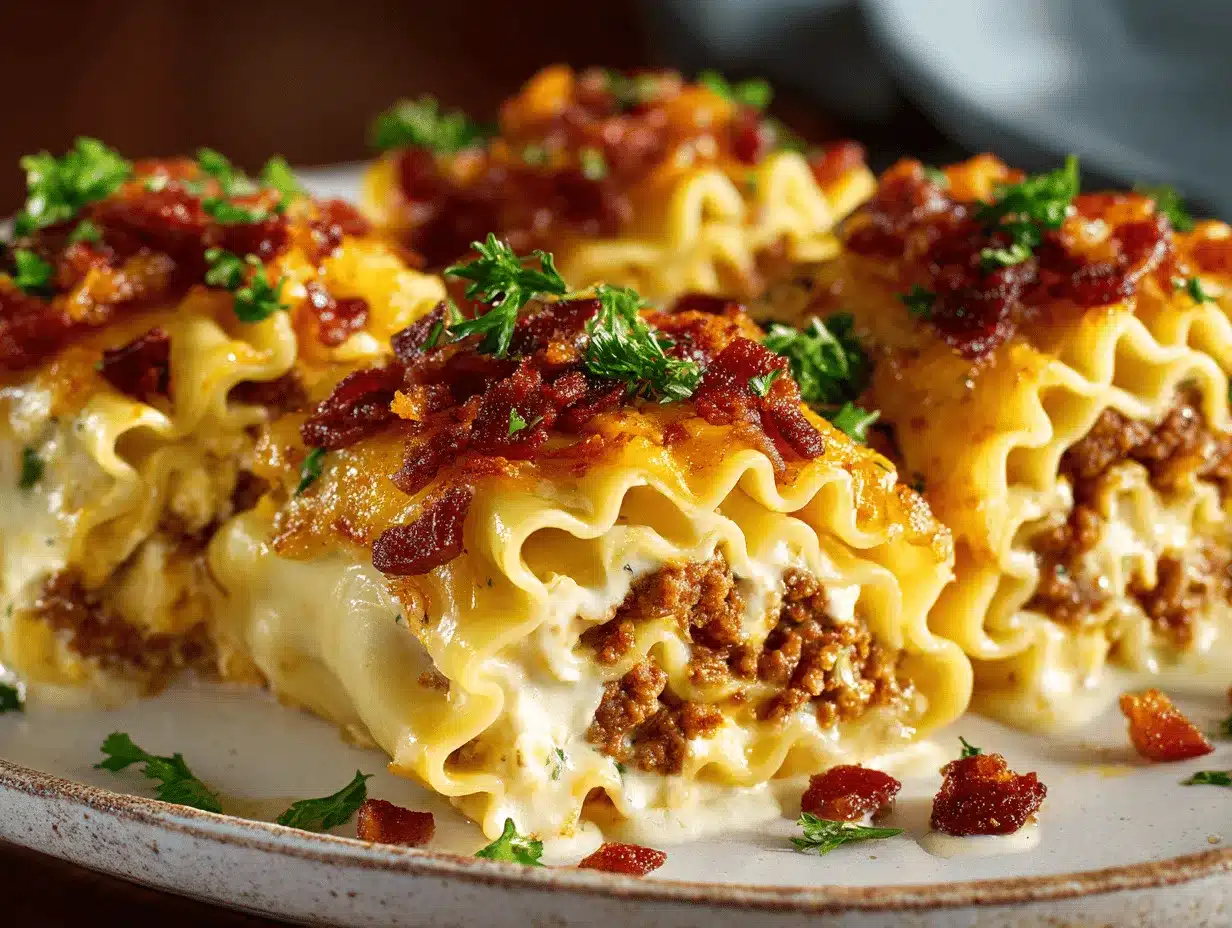 loaded bacon cheeseburger lasagna roll-ups preparation steps