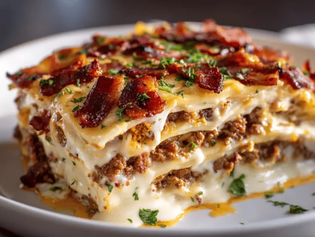 Parmesan Garlic Bacon Cheeseburger Lasagna - featured image