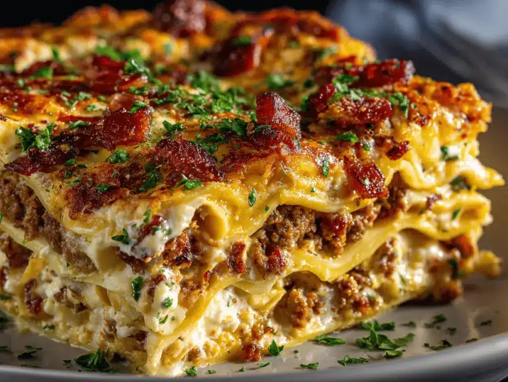 Parmesan Garlic Bacon Cheeseburger Lasagna - featured image